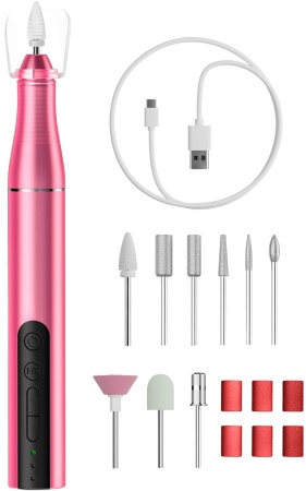 SenCiciMen Cordless Portable Electric Nail Drill 15000 RPM 6 Grinding Heads (VC-08A) Pink